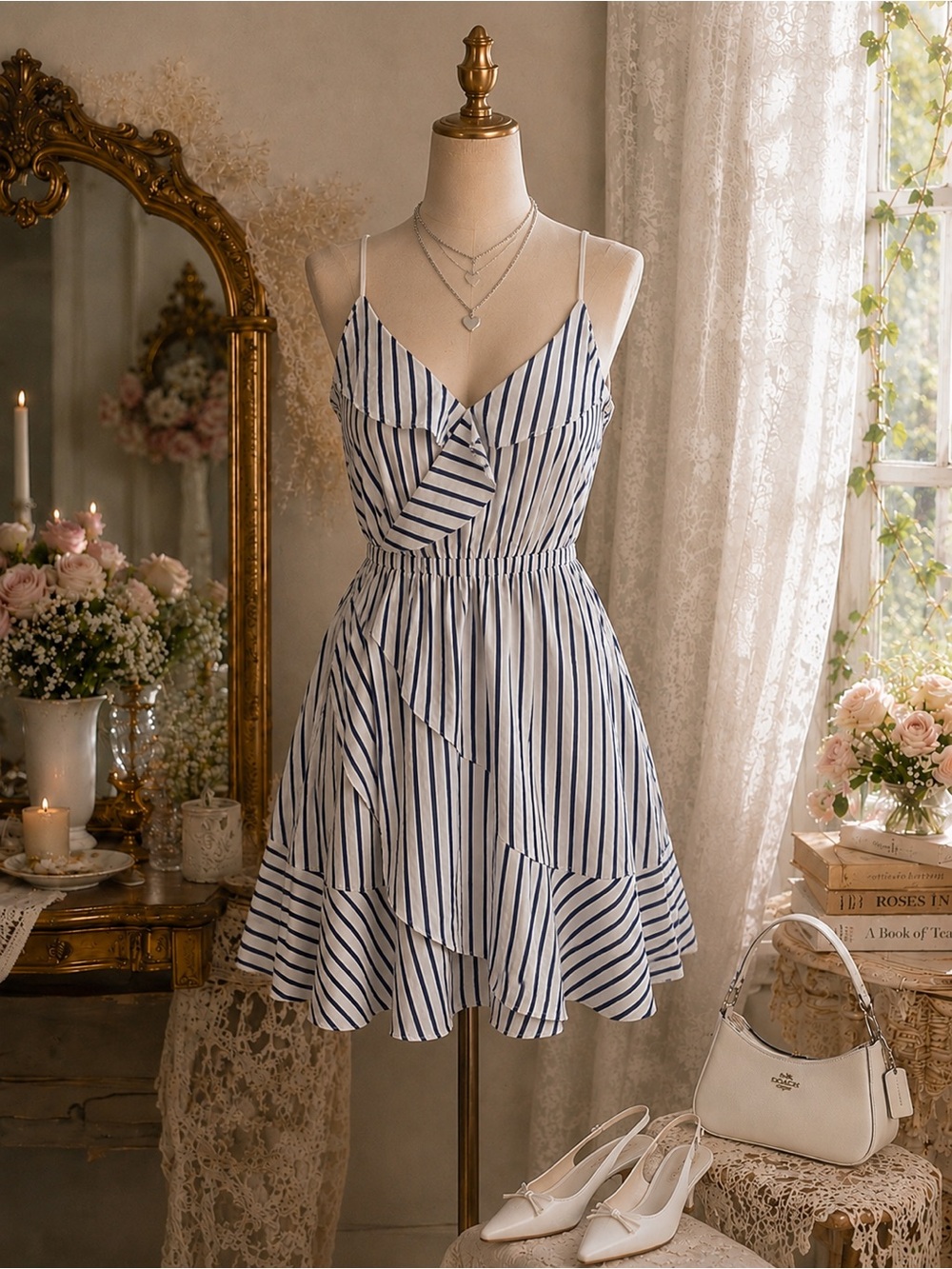 Express Navy and White Striped Mini Dress